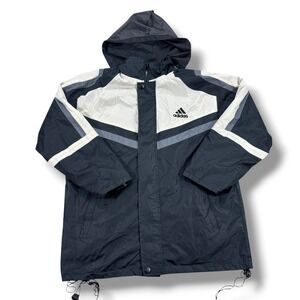 Adidas Reversible Jacket Full Zip Hooded Men's Large Navy Blue‎ Windbreaker